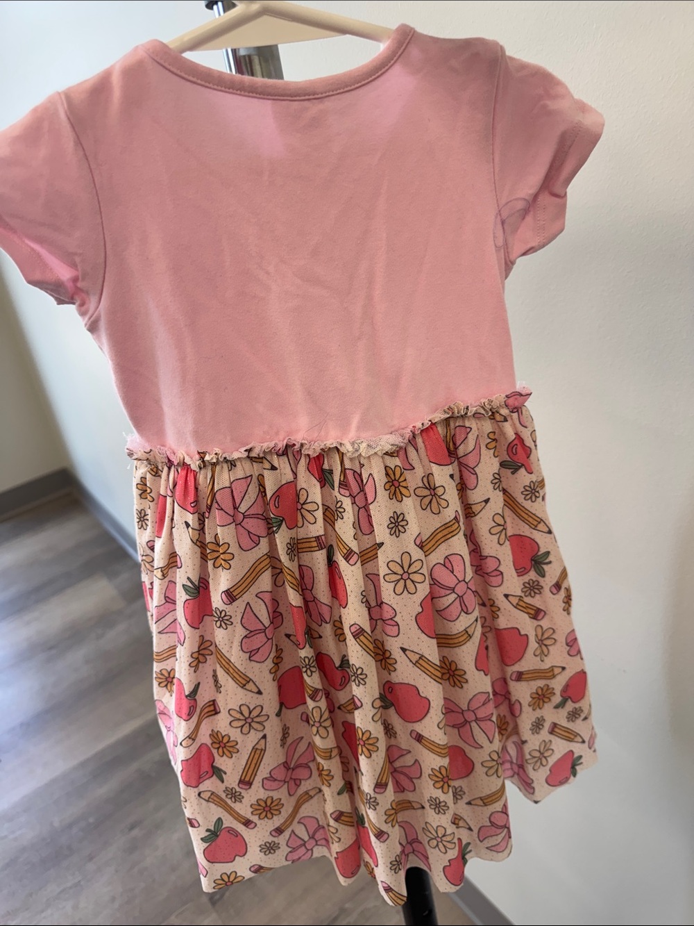 Pink 'Preschool' Bow Print Kids Dress - Picture 4 of 4